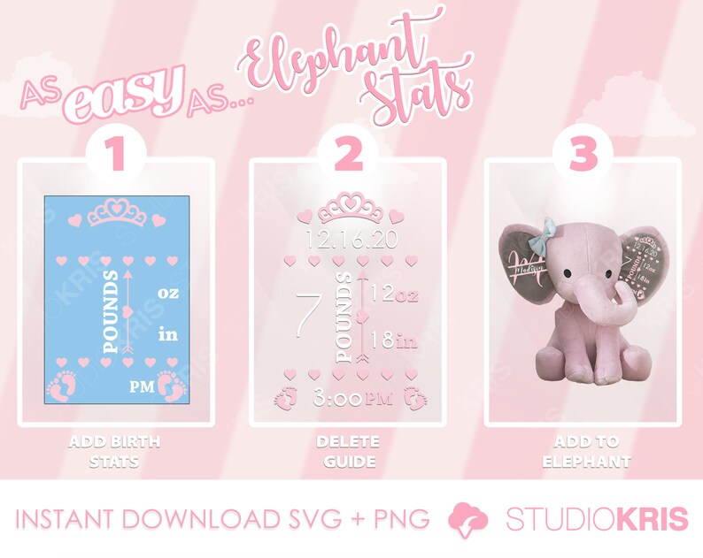Download Digital Download Cut File Svg Girl Boy Newborn Baby Personalised Elephant Birth Stats Svg Bundle Png Keepsake Gift Clip Art Art Collectibles