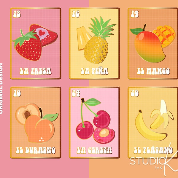 Lotería de Frutas Summer Lotería Board PNG Sublimation Design | Digital Download