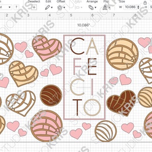 May include: A digital design featuring a variety of pink, brown, and white heart and circle shapes with a brown outline. The text "CAFE CITO" is centered in the design.