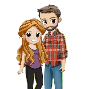 Retrato de pareja Chibi personalizado, regalo de Navidad, ilustración digital imprimible personalizada