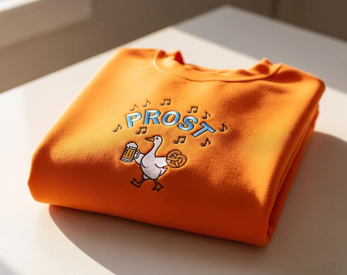 Embroidered Oktoberfest Sweatshirt: Prost Goose, Beer & Pretzel Crewneck