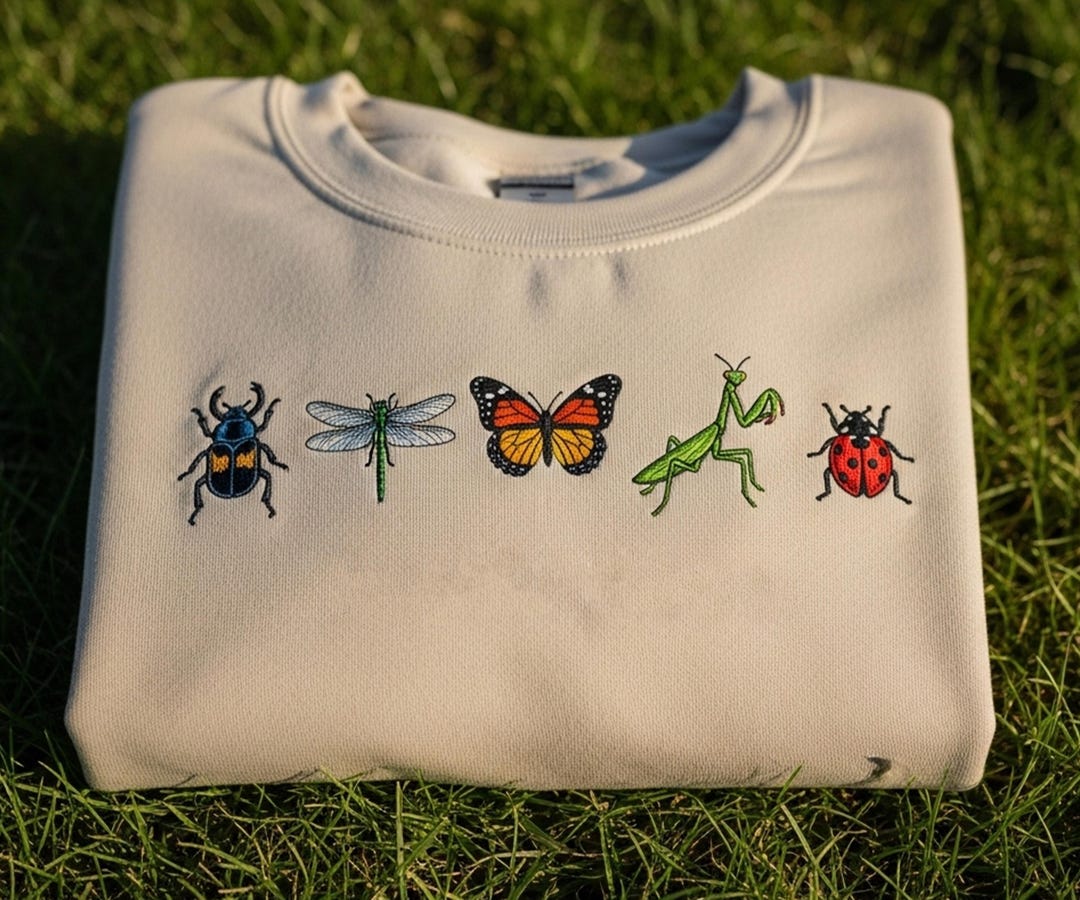 Insect Embroidered Sweatshirt: Beetle, Dragonfly, Butterfly ...