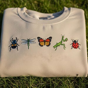 Insect Embroidered Sweatshirt: Beetle, Dragonfly, Butterfly - Entomology Gift
