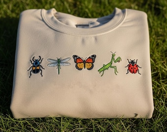 Sudadera bordada con insectos: escarabajo, libélula, mariposa - Regalo de entomología