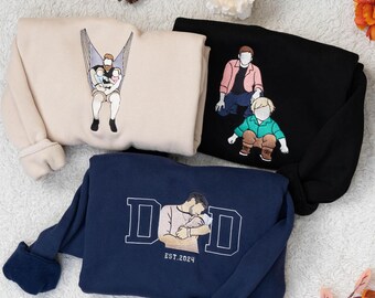 Benutzerdefiniertes Vater-Foto gesticktes Sweatshirt, personalisiertes Porträtgeschenk