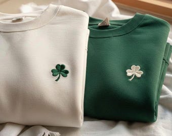 Shamrock Embroidered Sweatshirt, St Patricks Day Matching Crewneck, Minimal Irish Shamrock Hoodie, Lucky Gift