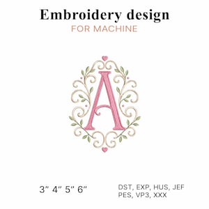 Bloemen monogram borduurontwerp, roze letter machineborduurbestand, elegante eerste alfabet
