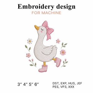 Gås med rosa rosett broderidesign, söt ankunge maskinbroderifil PES DST