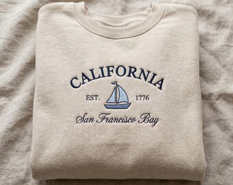 California Embroidered Sweatshirt, San Francisco Bay Crewneck, Coastal Vintage Sweatshirt, Minimal Travel Gift