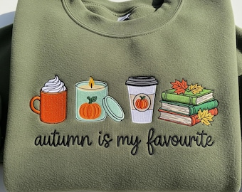 Embroidered Autumn Sweatshirt: Cozy Fall Pullover with Pumpkin Spice Design