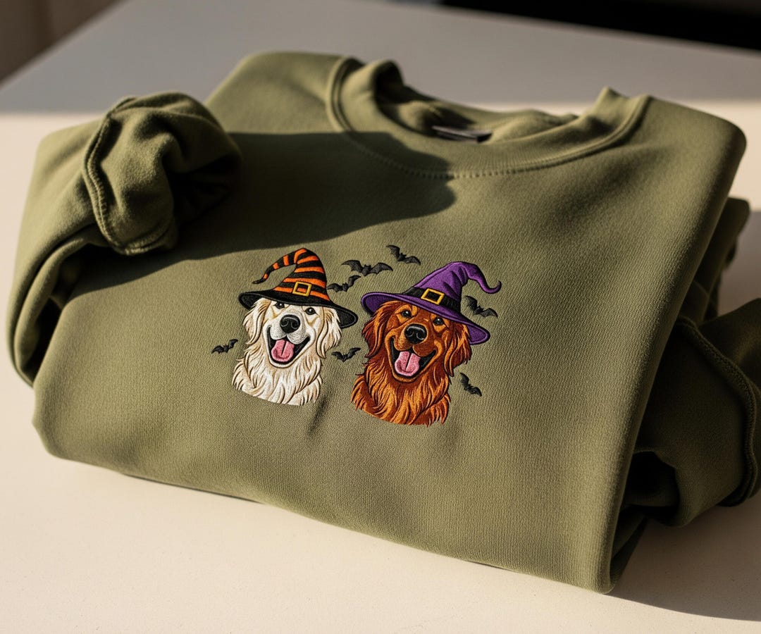 Custom Embroidered Halloween Dog Sweatshirt, Witch Hat Design - Etsy