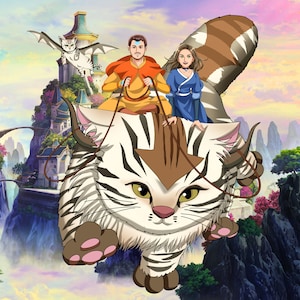 Niestandardowy portret ATLA, Niestandardowy portret anime, Niestandardowy portret rodzinny, Spersonalizowany prezent na Boże Narodzenie 2025, Sztuka rysowania anime, Rysunek ze zdjęcia