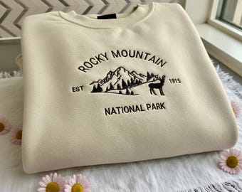 Embroidered Rocky Mountain National Park Sweatshirt: Unisex Hiking Pullover