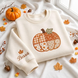 Sudadera personalizada con bordado de calabaza, suéter de otoño con nombre personalizado, camisa bordada de otoño, regalo de Acción de Gracias