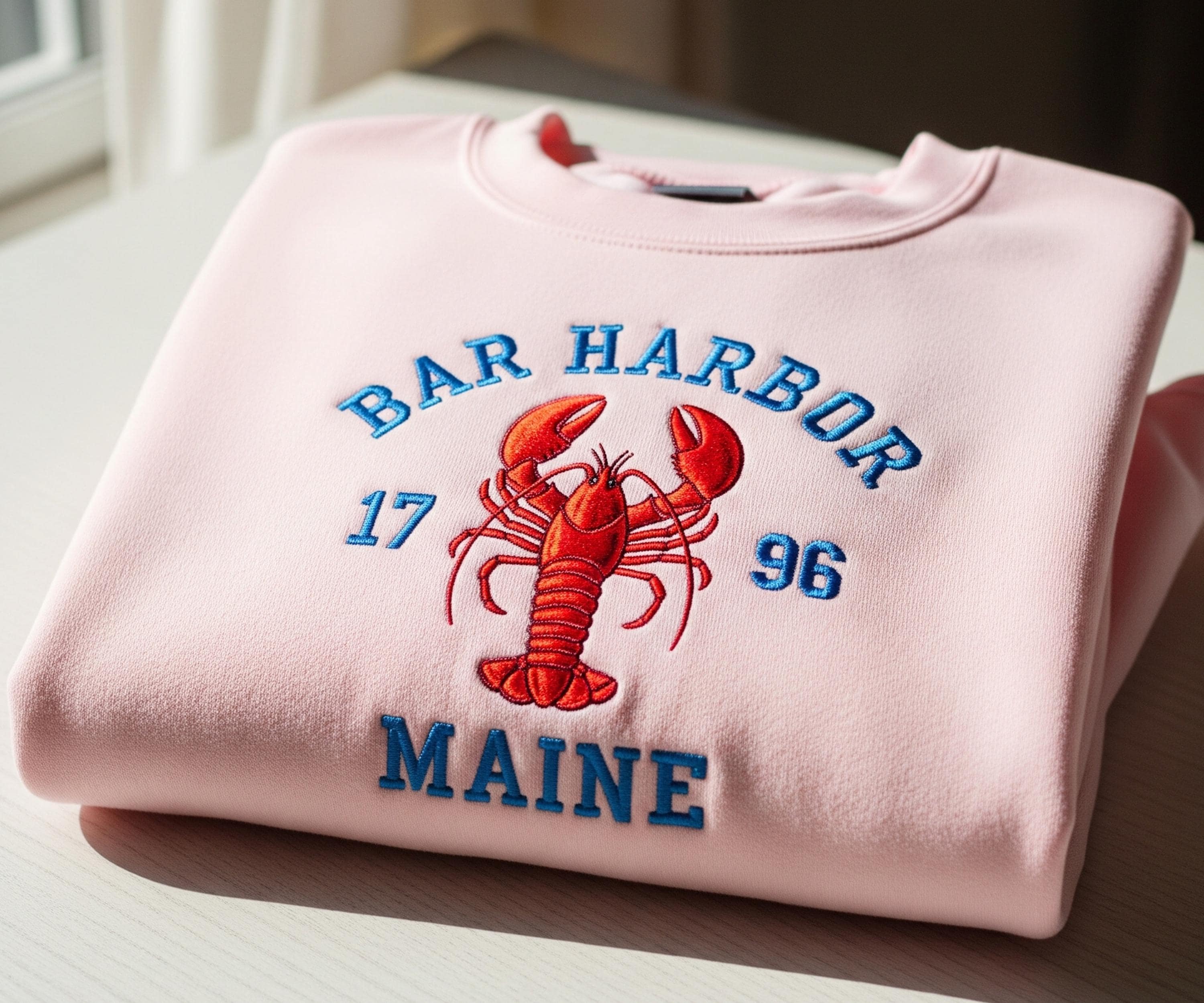 Bar Harbor Maine Embroidered Sweatshirt, Coastal Lobster Crewneck, New England Vacation Souvenir Shirt