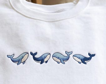 Sudadera con bordado de ballena, camiseta con estampado oceánico, sudadera con estampado de vida marina, regalo para amantes de las ballenas, camiseta para amantes de la naturaleza.