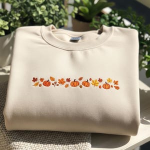 Embroidered Fall Pumpkins Sweatshirt: Autumn Harvest Crewneck