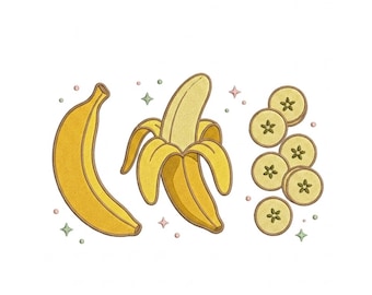 Banana Embroidery Design Bundle, Whole Banana Peel Slices Embroidery File, Fruit Set