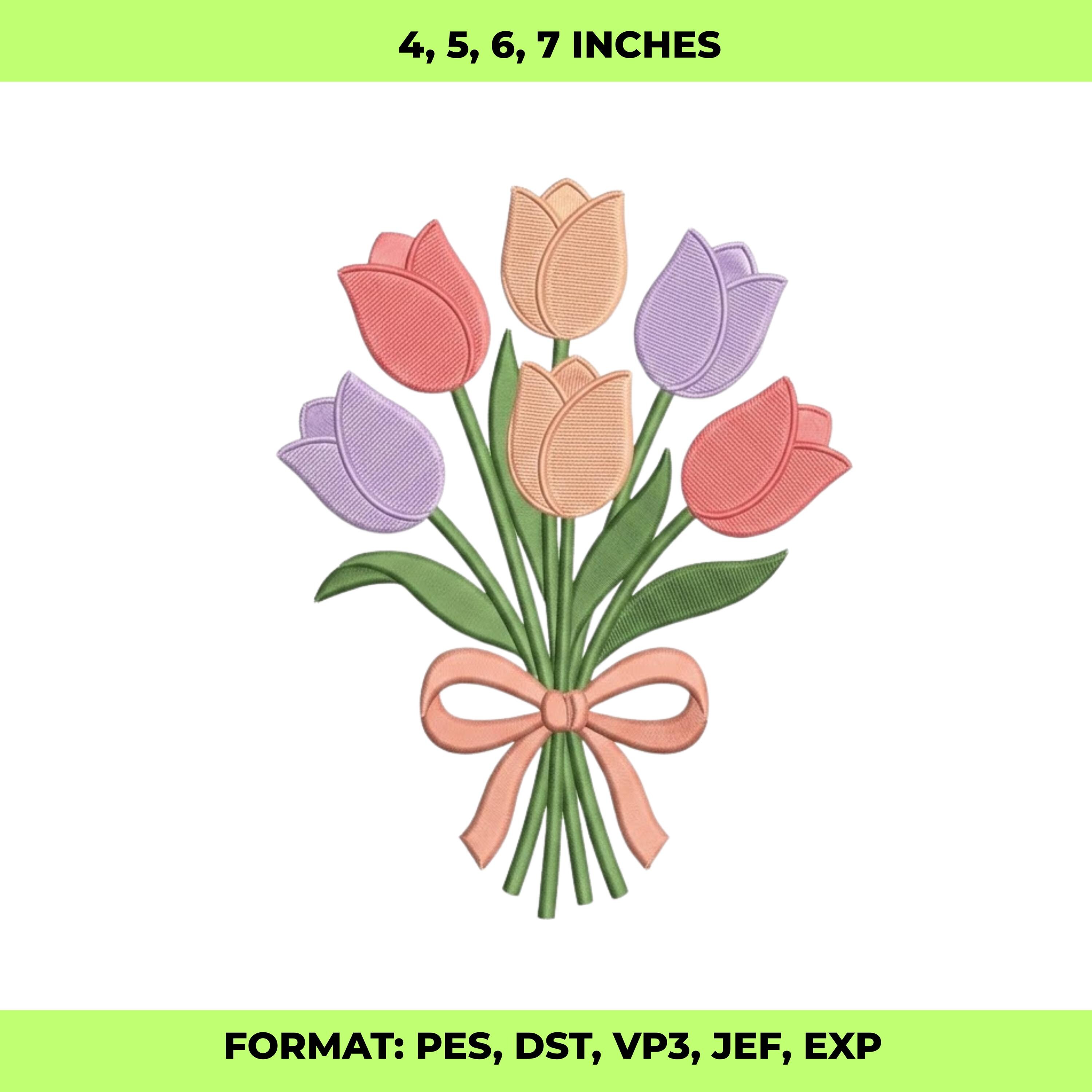 Tulip Bouquet Embroidery Design, Floral Embroidery File, Spring Flower ...