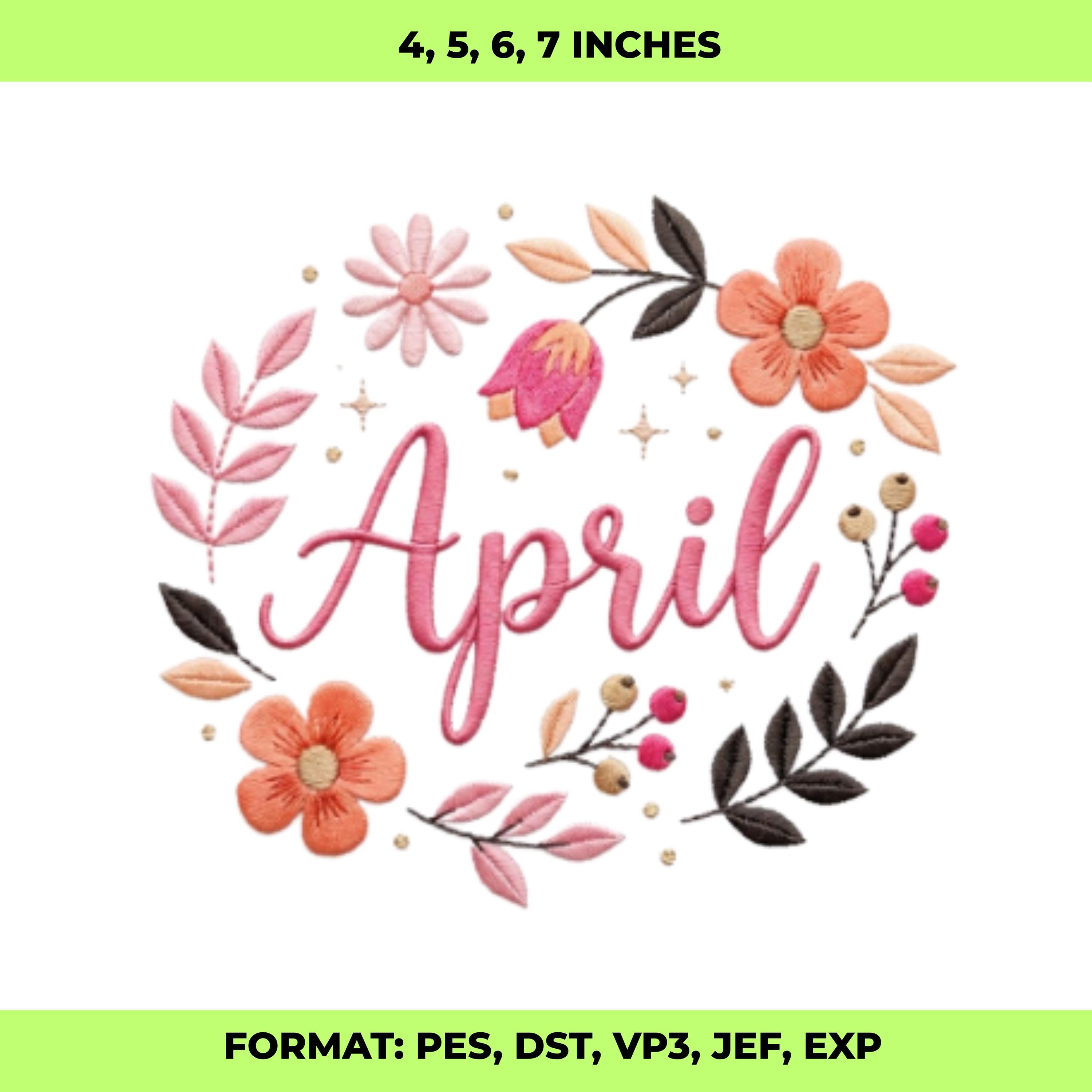 April Embroidery Design, Birth Month Flower Embroidery File, Spring ...