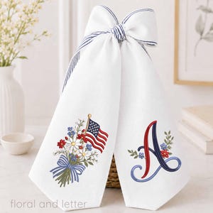 Full Alphabet Patriotic Floral Monogram Embroidery Design, American Flag Alphabet File, Fourth of July Initial Embroidery Pattern