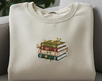 Floral Book Embroidered Sweatshirt, Reading Lovers Crewneck, Cozy Bookish Shirt, Aesthetic Reader Gift. Bookworm Hoodie