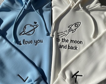 Couple Sweatshirt with I Love You to the Moon and Back Embroidery, Matching Sweatshirts