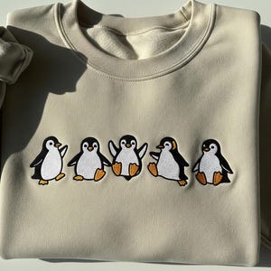 Penguin Embroidered Crewneck Sweatshirt, Winter Animal Pullover