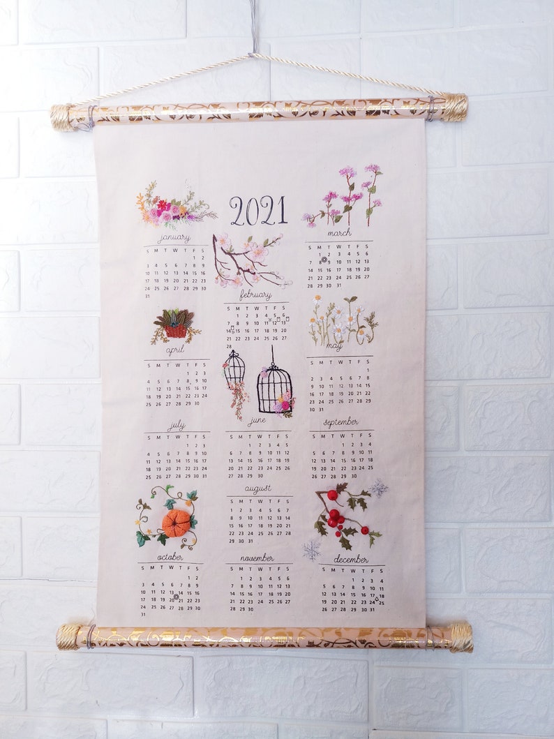 2021 Calendar Canvas Wall Hanging Cloth Banner Embroidered Etsy