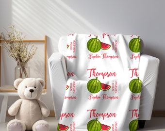 Couverture pastèque personnalisée pour garçons filles adultes bébés, couverture d'été melon doux avec nom, couverture pastèque, cadeau thème pastèque