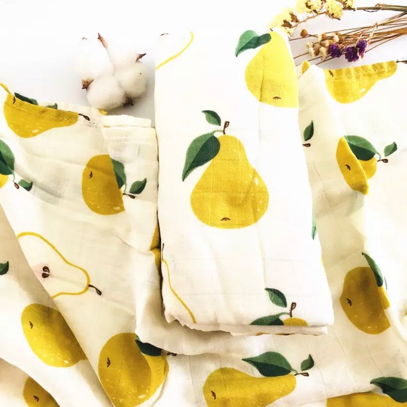 Muslin Luxury Pear Baby Large Cotton Swaddle ~ Bath ~ Towel ~ Washcloth Wipe