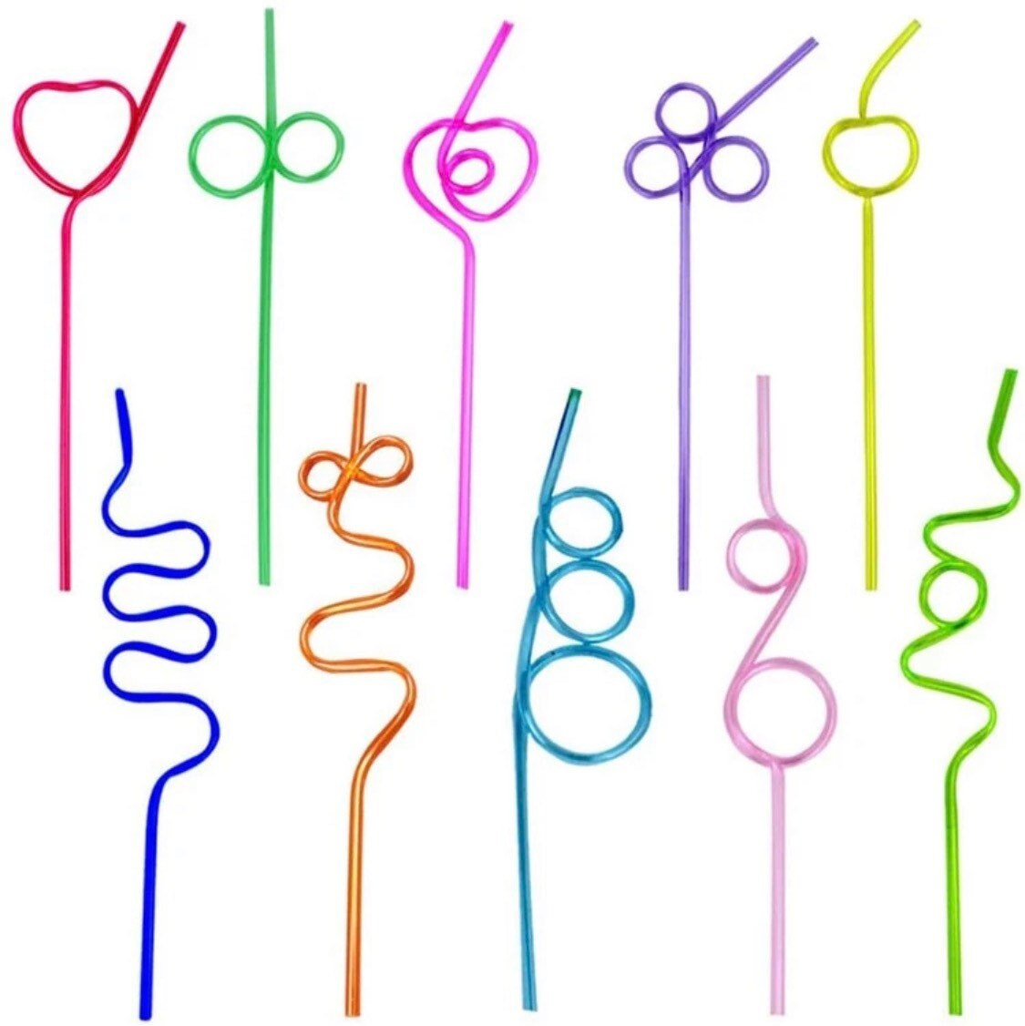 Mixed Rainbow Novelty Curly Straws 10 Pack Etsy