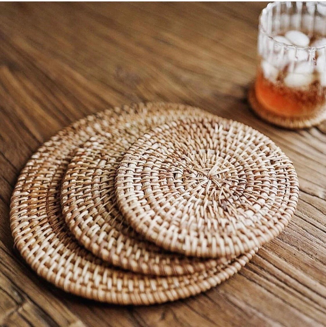 Natural Round Rattan Weave Placemat / Coaster 13cm Etsy
