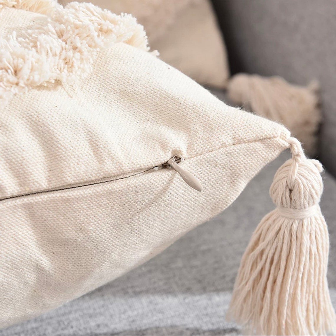 Scandi Boho Cream Tufted Tassel Cushion Covers Various Etsy
