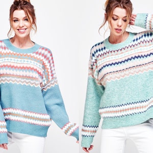 Fair Isle Knit Sweater, Chunky Fair Isle Pullover Sweater, Cozy Knit, Winter Knit Sweater, Cute Ultra Soft Sweater, Vintage Jumper