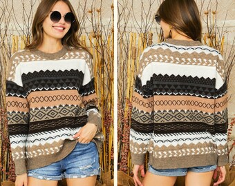 vintage tribal knitted cardigan sweater coat