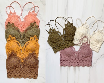 S~XL Lace Padded Bralette, Triangle Floral Lace Smocked Back Bralette, Summer Crochet Bra, Lace Bustier Bra Top, Criss Cross Lace Bralette