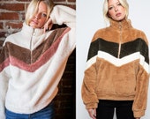 Chevron color block sherpa half zip sweatshirt, sherpa jumper, chevron sherpa jacket, sherpa pullover, faux fur jumper, faux fur, vintage