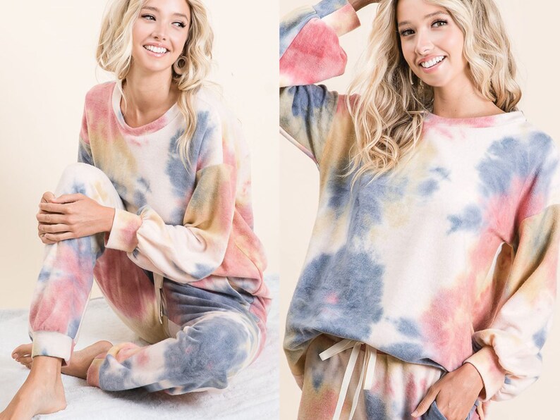 Super Soft Tie dye brushed terry top and bottom set fleece Etsy