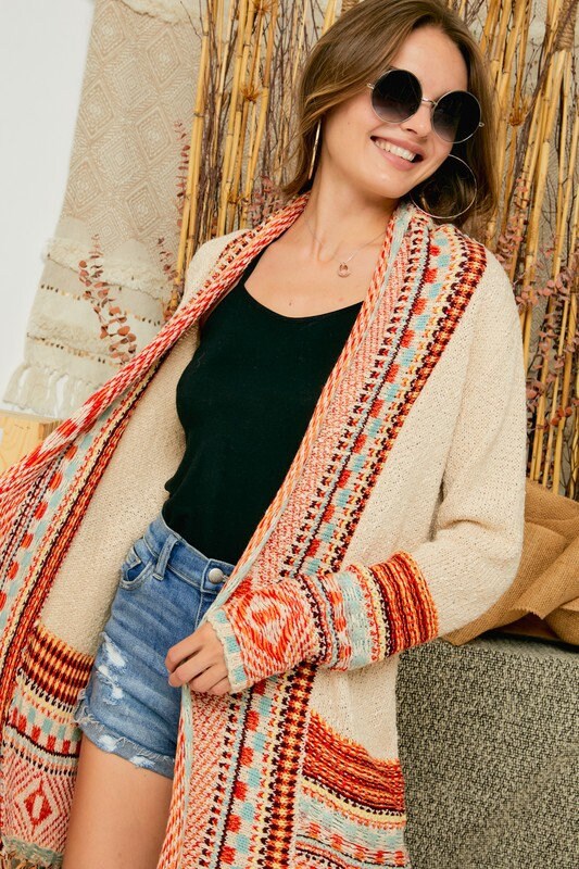 S3XL Aztec pattern sweater knit cardigan with fringes Aztec | Etsy