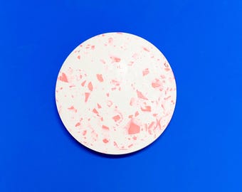 Terrazzo Coasters in "Neon Coral & White" (Set of 2)