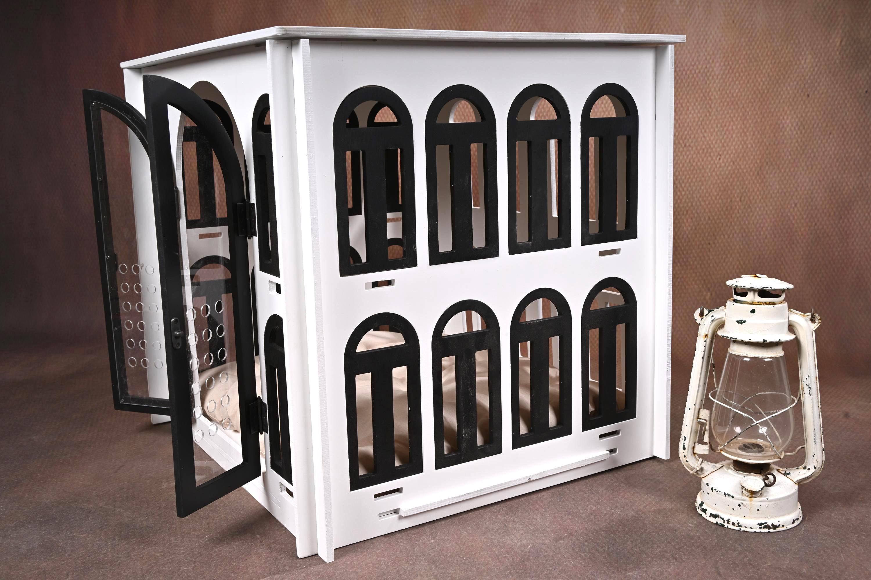 Modern Wooden Dog Crate: Indoor Dog House With Cushion - Etsy - Live Edge Wooden Dog Crate With Couch