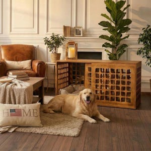 Mid-Century Modern Wooden Dog Crate – Indoor Pet Furniture