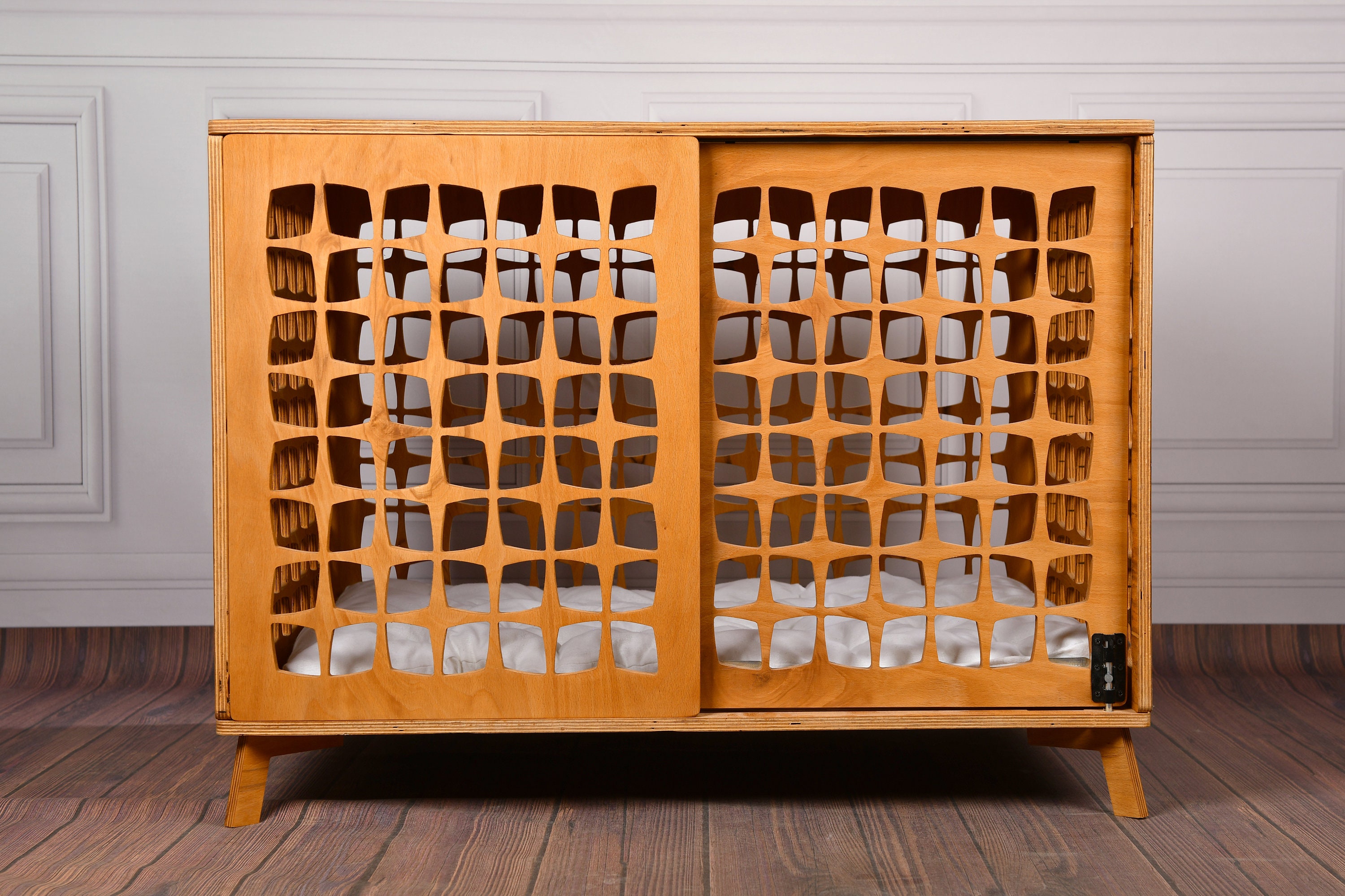 Mid-Century Modern Wooden Dog Crate Indoor Pet Furniture