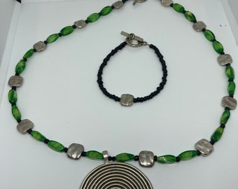 Silver Medallion Necklace and Matching Bracelet