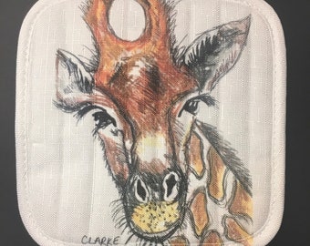 Carrie Clarke Art Hand Painted Watercolor Pot Holder - Giraffe