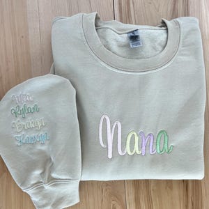 Nana Embroidered Sweatshirt Embroidered Family Sweatshirt Customized Gift Sweatshirt Embroidered Sleeve Sweatshirt Custom Grandparent Gifts