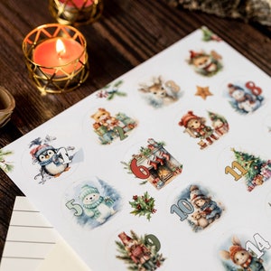 Premium Adventskalender Zahlen 1-24, niedliche Adventsaufkleber