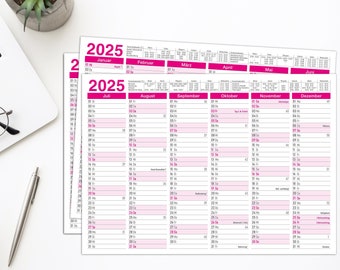 Exclusieve bordkalender 2025 roze A4 [set van 3]