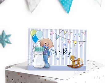 Karte zur Geburt | It's a Boy Junge inkl. Umschlag | Glückwunschkarte zur Geburt Baby | Geschenk für Neugeborenes | Geburtskarte